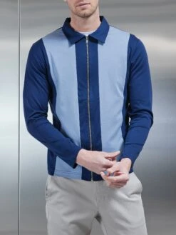 Cheap Shirts Shop -Cheap Shirts Shop MERCERISED PIQUE ZIP JACKET COLOURBLOCK NAVY 50034