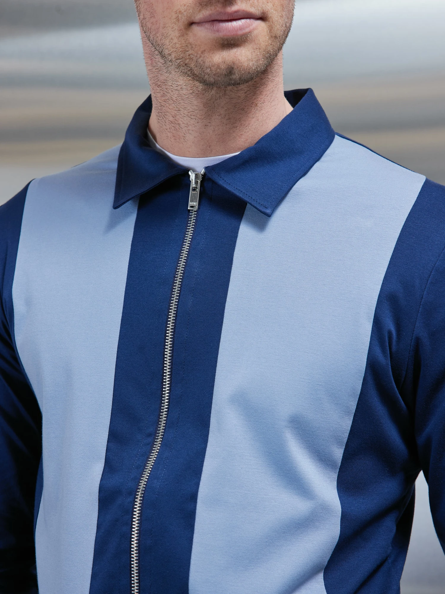 Supima Cotton Colour Block Zip Jacket In Navy 6 Supima Cotton Colour Block Zip Jacket In Navy - Image 4