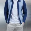Supima Cotton Colour Block Zip Jacket In Navy -Cheap Shirts Shop MERCERISED PIQUE ZIP JACKET COLOURBLOCK NAVY 50041