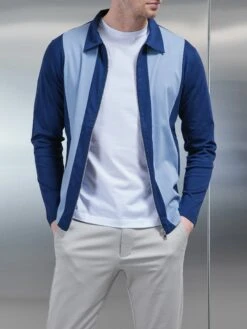 Cheap Shirts Shop 36 Supima Cotton Colour Block Zip Jacket In Navy