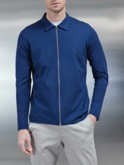 Mercerised Pique Zip Through Jacket In Navy -Cheap Shirts Shop MERCERISED PIQUE ZIP JACKET NAVY 5550004