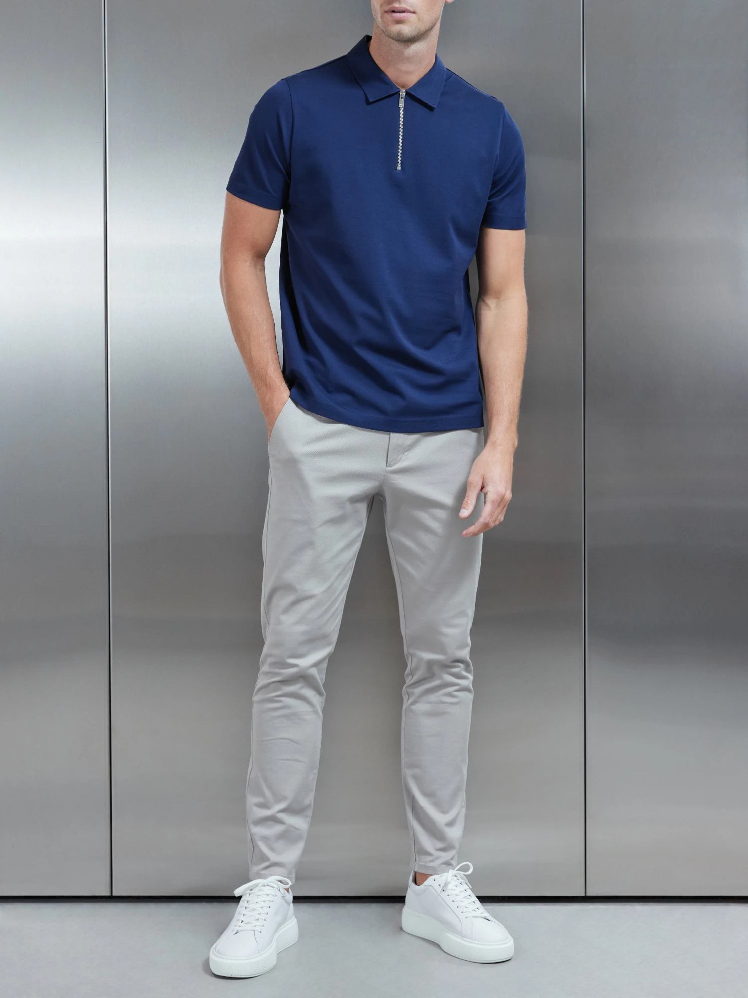 Mercerised Pique Zip Polo Shirt In Navy 4 Mercerised Pique Zip Polo Shirt In Navy - Image 2