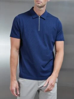 Mercerised Pique Zip Polo Shirt In Navy 8 Mercerised Pique Zip Polo Shirt In Navy -Cheap Shirts Shop MERCERISED PIQUE ZIP NAVY 0186