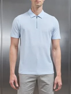 Mercerised Pique Zip Polo Shirt In Light Blue -Cheap Shirts Shop MERCERISED PIQUE ZIP POLO SHIRT IN LIGHT BLUE 16