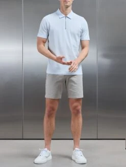 Mercerised Pique Zip Polo Shirt In Light Blue -Cheap Shirts Shop MERCERISED PIQUE ZIP POLO SHIRT IN LIGHT BLUE 2