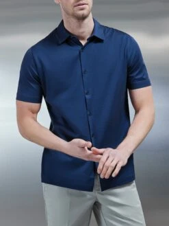 Cheap Shirts Shop 19 Mercerised Cotton Short Sleeve Shirt In Navy