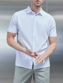 Mercerised Cotton Short Sleeve Shirt In White