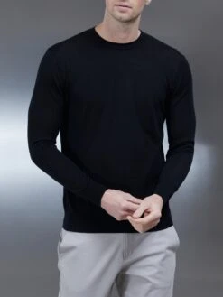 Merino Wool Sweatshirt In Black -Cheap Shirts Shop MERINOWOOLSWEATSHIRTINBLACK3602