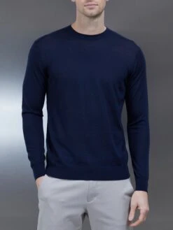 Merino Wool Sweatshirt In Navy