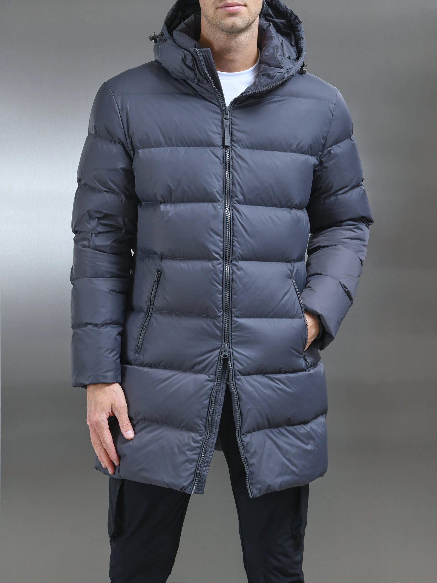 Mid Length Down Jacket In Grey 3 Mid Length Down Jacket In Grey