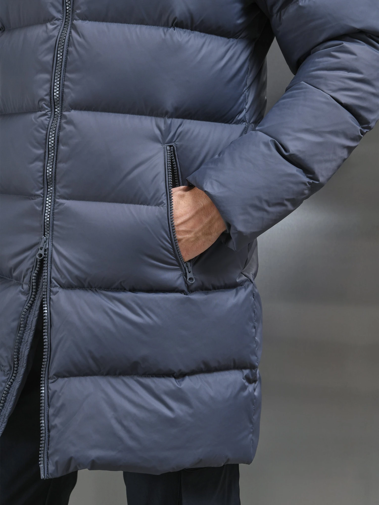 Mid Length Down Jacket In Grey 5 Mid Length Down Jacket In Grey - Image 3