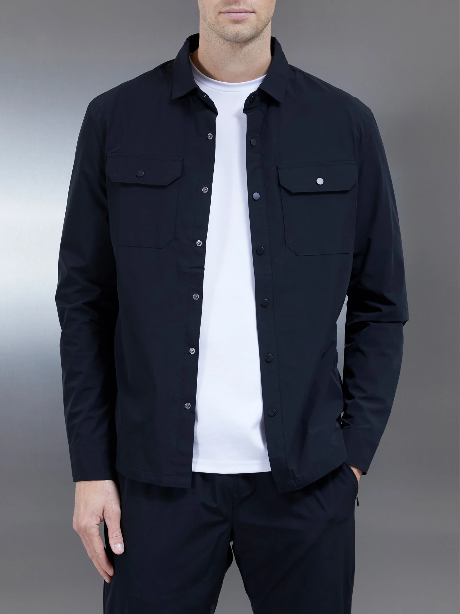 Nylon Popper Overshirt In Black 3 Nylon Popper Overshirt In Black