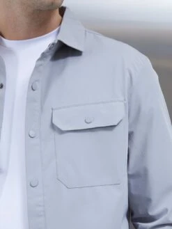 Nylon Popper Overshirt In Mid Grey -Cheap Shirts Shop NYLONPOPPERSET MIDGREY2254
