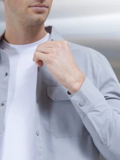 Nylon Popper Overshirt In Mid Grey -Cheap Shirts Shop NYLONPOPPERSET MIDGREY2255