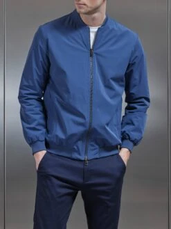 Nylon Padded Bomber Jacket In Air Force Blue -Cheap Shirts Shop NYLON PADDED BOMBER JACKET IN AIRFORCE BLUE 5939