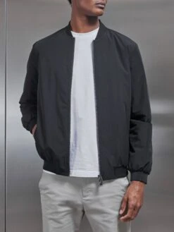 Nylon Padded Bomber Jacket In Black