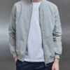 Nylon Padded Bomber Jacket In Stone -Cheap Shirts Shop NYLON PADDED BOMBER JACKET IN STONE 5839