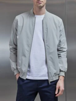 Nylon Padded Bomber Jacket In Stone