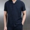 Pleated Revere Collar Shirt In Navy