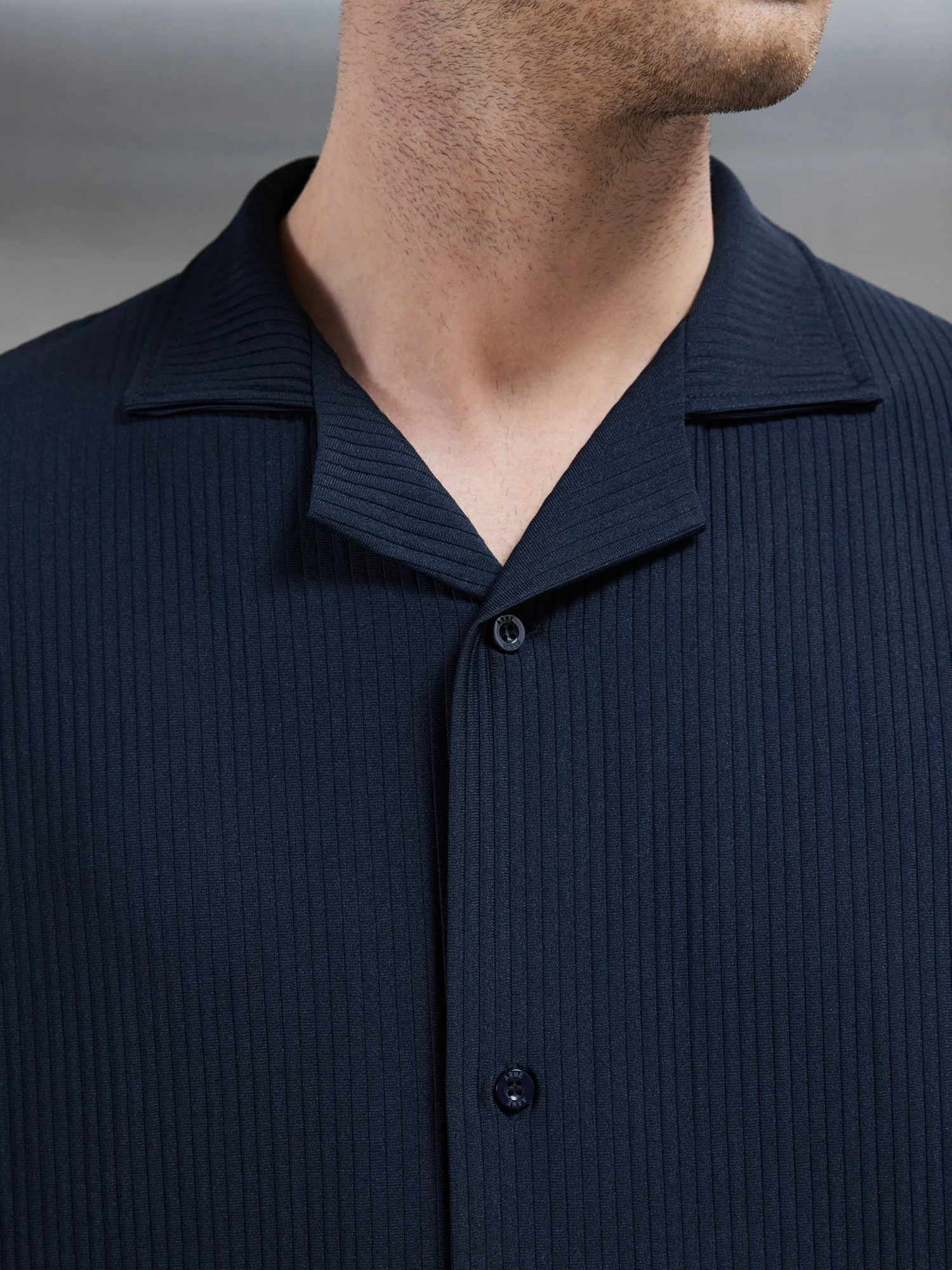 Pleated Revere Collar Shirt In Navy 5 Pleated Revere Collar Shirt In Navy - Image 3