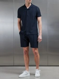 Pleated Revere Collar Shirt In Navy 9 Pleated Revere Collar Shirt In Navy -Cheap Shirts Shop PLEATED REVERE COLLAR SHIRT IN NAVY 28829