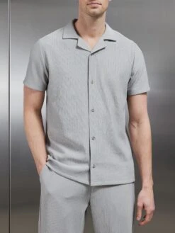 Pleated Revere Collar Shirt In Stone