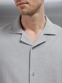 Pleated Revere Collar Shirt In Stone -Cheap Shirts Shop PLEATED REVERE COLLAR SHIRT IN STONE 25105