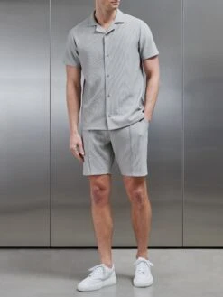 Pleated Revere Collar Shirt In Stone -Cheap Shirts Shop PLEATED REVERE COLLAR SHIRT IN STONE 28857