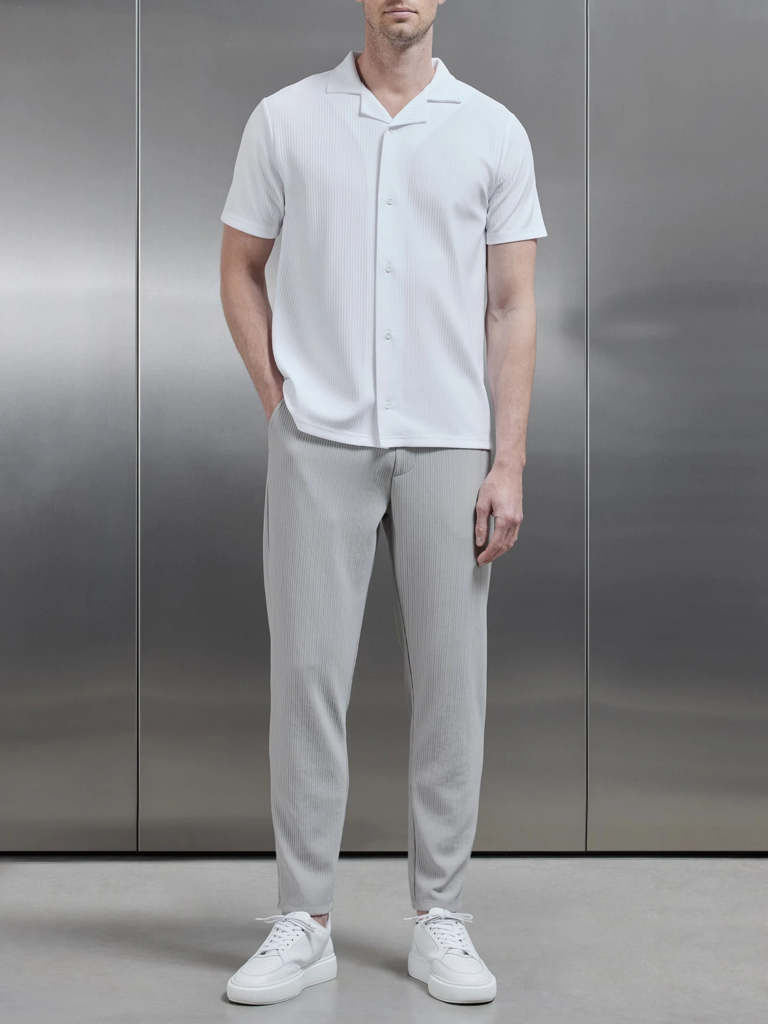 Pleated Revere Collar Shirt In White 6 Pleated Revere Collar Shirt In White - Image 4