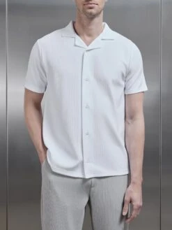 Pleated Revere Collar Shirt In White