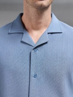 Pleated Revere Collar Shirt In Dove Blue -Cheap Shirts Shop PLEATED SHIRT DOVE BLUE 233