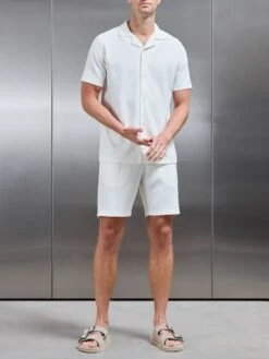 Pleated Revere Collar Shirt In Ecru -Cheap Shirts Shop PLEATED SHIRT IN ECRU 082