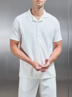 Pleated Revere Collar Shirt In Ecru -Cheap Shirts Shop PLEATED SHIRT IN ECRU 111