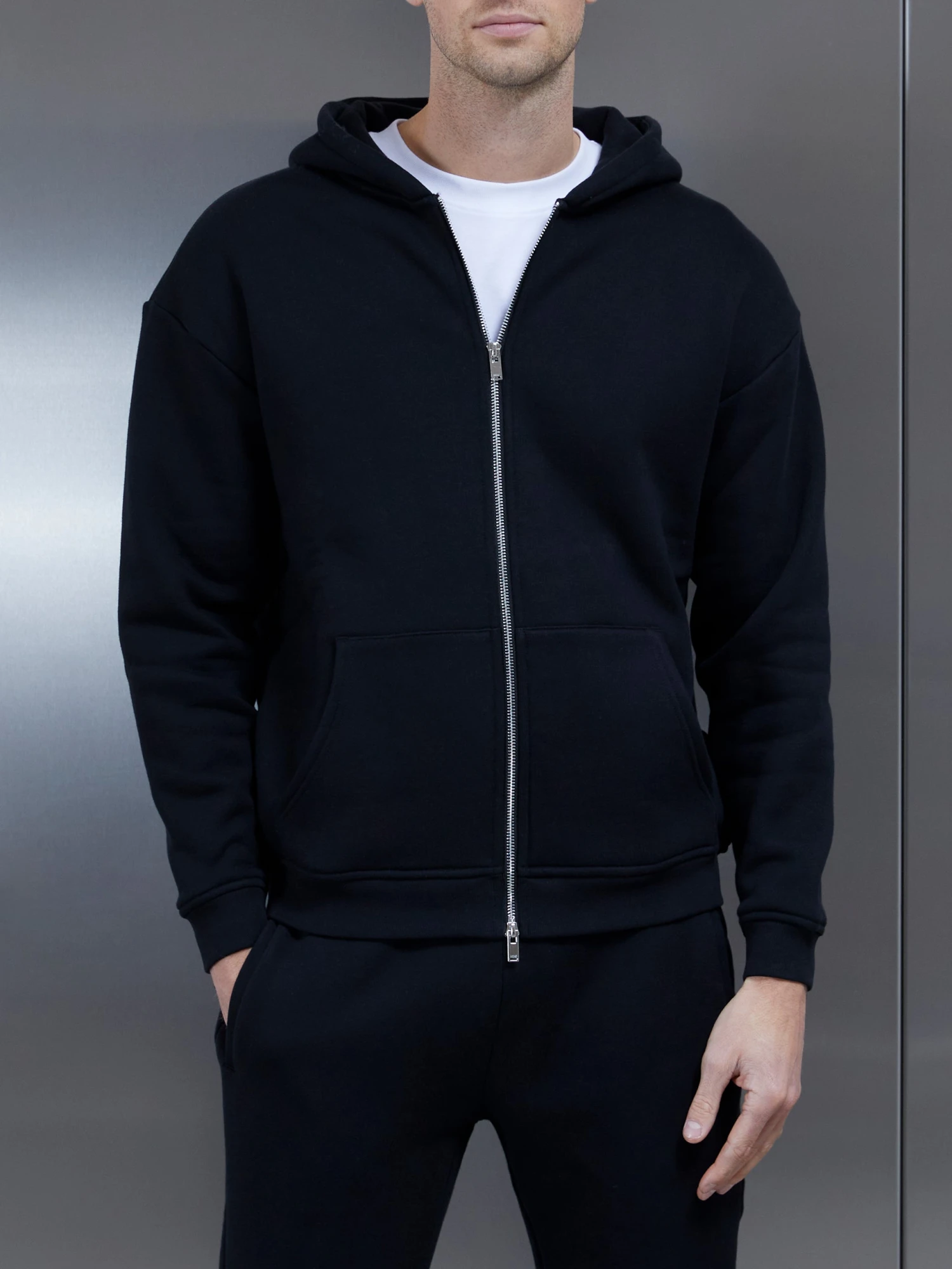 Relaxed Zip Through Hoodie In Black 3 Relaxed Zip Through Hoodie In Black