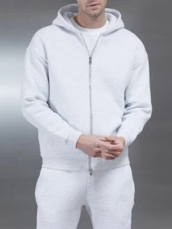 Relaxed Zip Through Hoodie In Marl Grey -Cheap Shirts Shop RELAXEDZIPTHROUGHHOODIEINMARLGREY2994