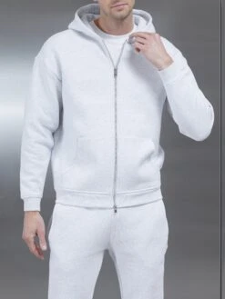 Relaxed Zip Through Hoodie In Marl Grey -Cheap Shirts Shop RELAXEDZIPTHROUGHHOODIEINMARLGREY2995