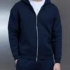 Relaxed Zip Through Hoodie In Navy -Cheap Shirts Shop RELAXEDZIPTHROUGHHOODIEINNAVY3033