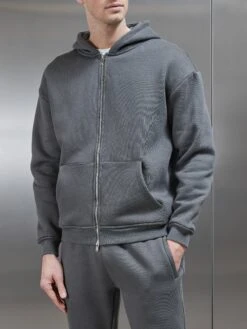 Relaxed Zip Through Hoodie In Grey