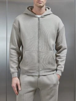 Relaxed Zip Through Hoodie In Stone