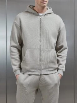 Relaxed Zip Through Hoodie In Stone -Cheap Shirts Shop RELAXED ZIP THROUGH HOODIE IN STONE 4138