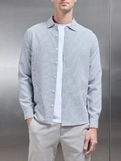 Seersucker Long Sleeve Cutaway Collar Shirt In Black