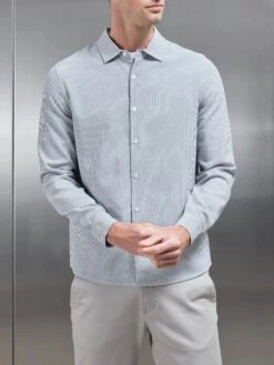 Seersucker Long Sleeve Cutaway Collar Shirt In Black -Cheap Shirts Shop SEERSUCKER LS CUTAWAY COLLAR SHIRT IN LIGHT BLACK 11059