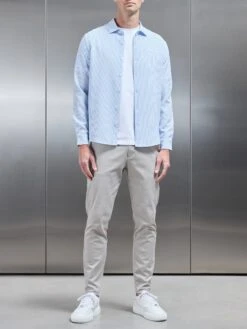 Seersucker Long Sleeve Cutaway Collar Shirt In Light Blue -Cheap Shirts Shop SEERSUCKER LS CUTAWAY COLLAR SHIRT IN LIGHT BLUE 10953