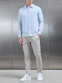 Seersucker Long Sleeve Cutaway Collar Shirt In Light Blue -Cheap Shirts Shop SEERSUCKER LS CUTAWAY COLLAR SHIRT IN LIGHT BLUE 10971