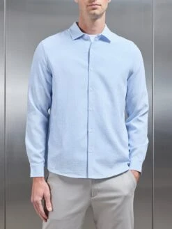 Seersucker Long Sleeve Cutaway Collar Shirt In Light Blue -Cheap Shirts Shop SEERSUCKER LS CUTAWAY COLLAR SHIRT IN LIGHT BLUE 10983