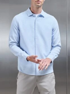 Seersucker Long Sleeve Cutaway Collar Shirt In Light Blue -Cheap Shirts Shop SEERSUCKER LS CUTAWAY COLLAR SHIRT IN LIGHT BLUE 10998