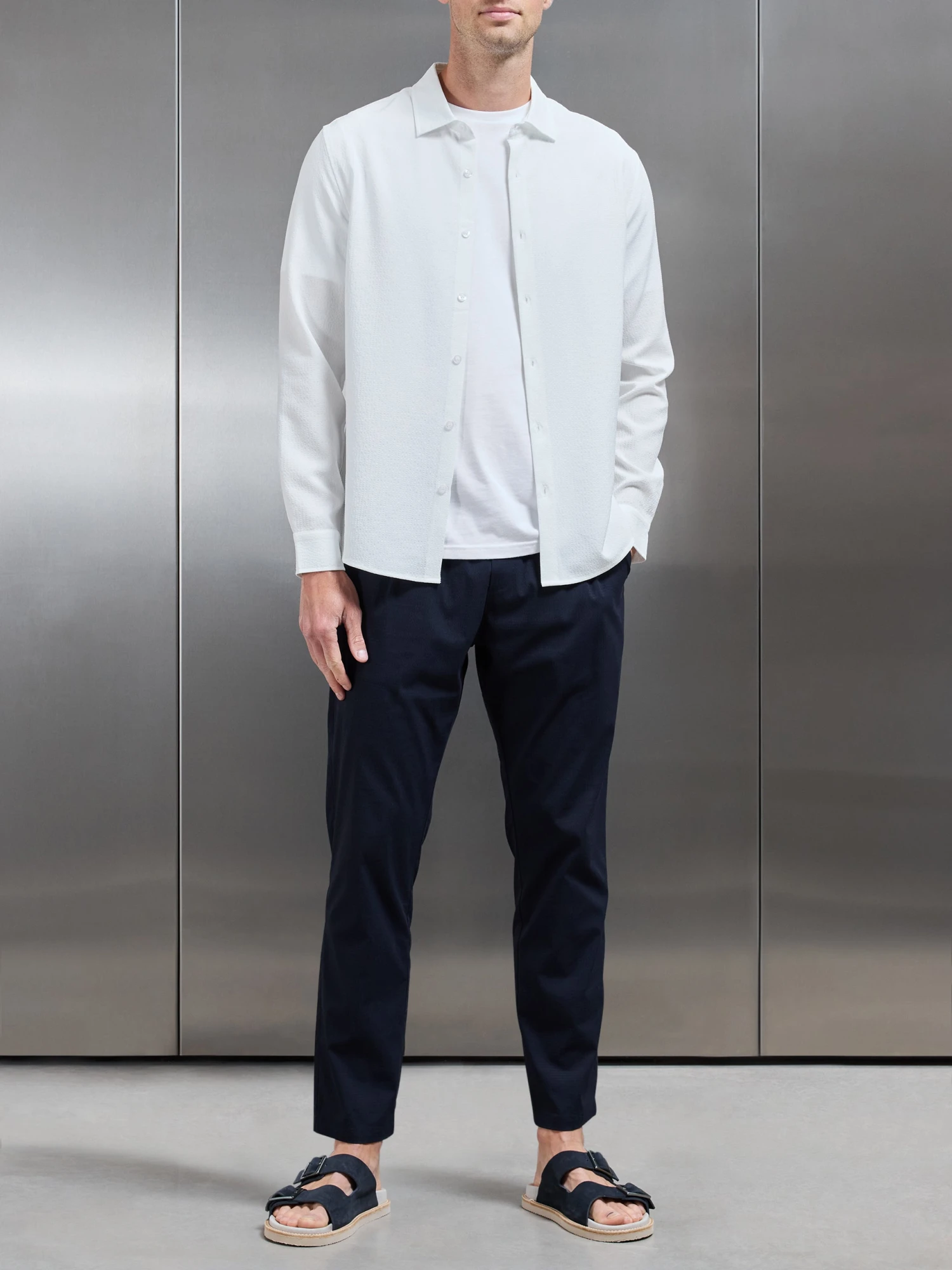 Seersucker Long Sleeve Cutaway Collar Shirt In White 8 Seersucker Long Sleeve Cutaway Collar Shirt In White - Image 6