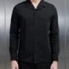 Seersucker Revere Collar Long Sleeve Shirt In Black