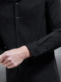 Seersucker Revere Collar Long Sleeve Shirt In Black -Cheap Shirts Shop SEERSUCKER REVERE COLLAR LONG SLEEVE SHIRT IN BLACK 0541