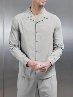 Seersucker Revere Collar Long Sleeve Shirt In Stone -Cheap Shirts Shop SEERSUCKER REVERE COLLAR LONG SLEEVE SHIRT IN STONE 0412 4fde255a c340 4902 82f0 ed0d757b6f51